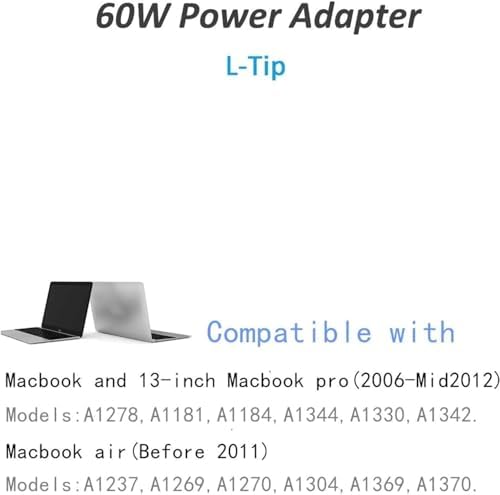 Universal Charger -60W L-Tip Replacement for AC Power Adapter,Compatible with Adapter for Mac Book Pro 13 Inch Before 2012 and Mac Book(2009-2010)