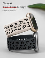 Minyee 2 Pack Leopard Engraved Band Compatible with Fitbit Versa 4/Versa 3/Sense 2/Sense Band Women, Two-Tone Cheetah Soft Silicone Sport Designer Fancy Summer Replacement Wristband Strap for Versa 4