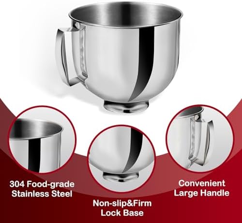 Stainless Steel Stand Mixer Bowl 5 QT For KitchenAid Artisian&Classic Stand Mixeres, Replacement Bowl For KitchenAid Mixers (5 QT)