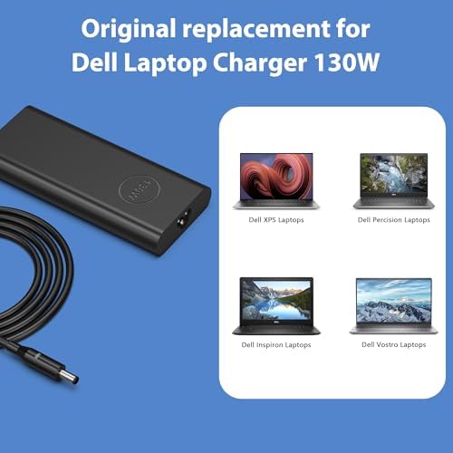 New 130W 4.5mm Tip Laptop Charger Replacement for dell XPS 15 7590 9530 9550 9560 9570 Inspiron 7348 Adapter Precision 5510 5520 5530 5540 0V363H HA130PM130 DA130PM130 06TTY6 0RN7NW Power Supply Cord
