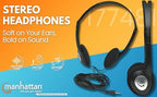 Manhattan On-Ear Wired Stereo Headphone - Long 6ft Cable, Single 3.5mm Plug, Lightweight, Adjustable Headband–for Walkman, CD Player, Computer -177481