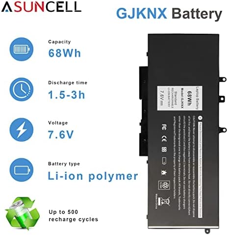 GJKNX 68WH 7.6V Battery Replacement For Dell Latitude 5480 5580 5490 5491 5580 5590 5591 5280 5288 5488 5491 5495 E5480 E5580 E5490 E5590 Precision 3520 3530 Series GD1JP 0GD1JP DY9NT 5YHR4 451-BBZG