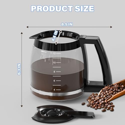 12-Cup Coffee Maker Carafe Replacement Compatible with Cuisinart Coffee Maker SS-12, SS-15, SS-16, DCC-1100BK, DCC-1200, DCC-2650, CHW-12P1, DGB-400, DGB-550BK, DGB-550BK1, DGB-625BC and DGB-700BC