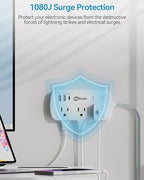 Short Extension Cord 3ft - Small Power Strip Flat Plug Surge Protetor with 6 Outlets 3 USB (3.4A/17W) Charging Ports, Multi Plug Wall Outlet Splitter for Home Bedroom Hotel Office Desktop Accessories