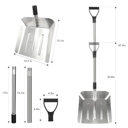 Aluminum Snow Shovel for Car Truck Long Handle 35inch,Garden Spade Shovel for Digging with Detachable Shovel Handle and Wide Flat Head,Orange