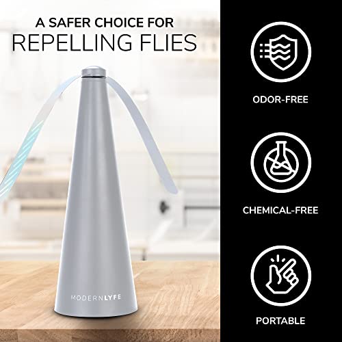 MODERN LYFE Fly Fan for Tables - USB or AA Battery Powered - Fly Repellent for Outdoor Dining Or Food at Parties, Restaurants, Outdoor Table, Fly Swatter, Keep Flies Away (Light Grey - 2 Pack)