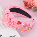 Valentine's Day Headbands for Women Love Letter Rhinestone Pink Headband Pink Jeweled Gem Crystal Knotted Headbands Valentines Hair Accessories Gifts(Letter Love Pink)