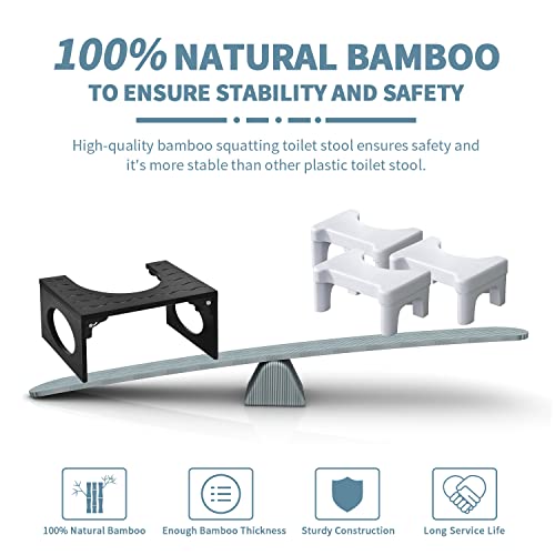 BQYPOWER Toilet Stool, Bamboo 8 Inch Toilet Potty Stool, Foldable Bathroom Poop Stool with Non-Slip Mat for Adults Children…