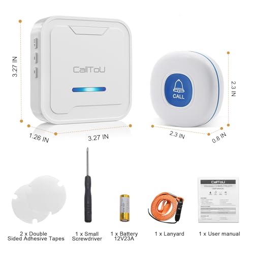 CallToU Caregiver Pager Call Button System 500FT, Nurse Alert System Call Bell for Home/Elderly/Patients/Disabled with 2 Plug-in Receivers 2 SOS Waterproof Transmitters/Buttons