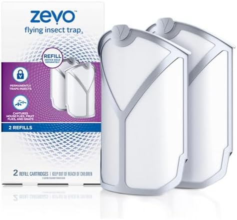 Zevo Flying Insect Trap Refill Kit| Attracts and Traps Insects like Fruit Flies, Gnats, House Mosquitoes Other | Pack Includes 2 cartridges| Device Sold Separately, White
