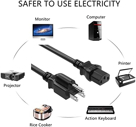 UL Listed 12FT Computer Power Cord, NEMA 5-15P to C13, 10A 125V, 18AWG, Black Replacement AC Power Cord, Printer Power Cord, PC Power Supply Cable, Monitor Power Cable