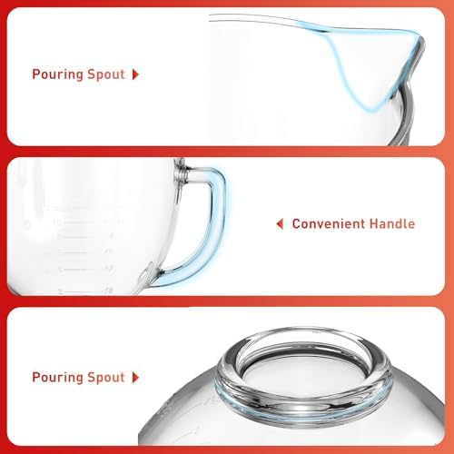 Glass Bowl Compatible With KitchenAid 4.5-5QT Tilt-Head Stand Mixers, Glass Mixing Bowl Replacement with Measurement Markings & Pour Spout for Kitchen Aid Mixer Accessory, Microwave & Freezer Friendly