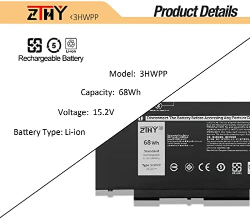 68Wh 3HWPP Laptop Battery Replacement for Dell Latitude 5401 5410 5411 5501 5510 5511 Precision 3541 3551 Inspiron 7706 2-in-1 Inspiron 17 7500/7506 2-in-1 Black 10X1J N2NLL 1VY7F 451-BCMN 4-Cell