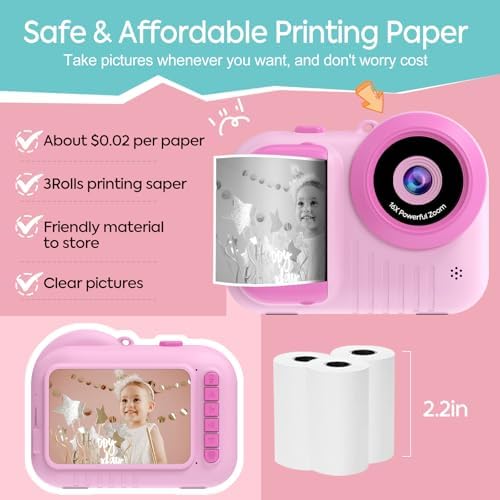 Kids Camera Instant Print 3.5 inch, Instant Print Camera for Kids That Prints Pictures Instantly, Toddler Kids Instant Print Digital Camera, 4 5 6 7 8 9 10 11 12 Year Old Girls Boys Birthday Toys Gift
