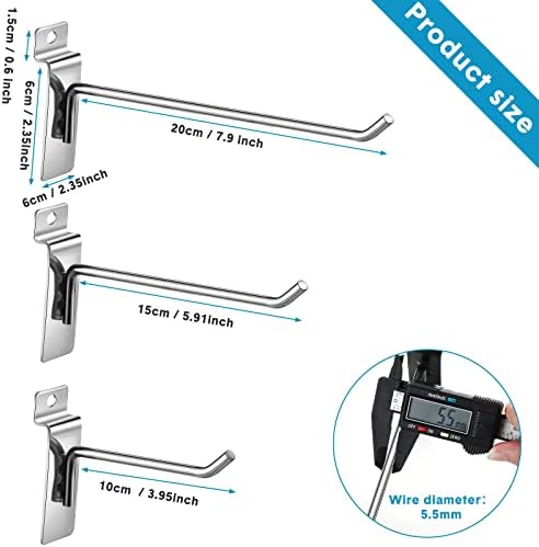 Slatwall Hooks 24 Pc 4/6/8 Inch Slatwall Accessories slat wall shelf brackets Slat Wall Hanging Hook and Hanger Slatwall Panel Hook Slat Wall Hook Heavy Duty Pegboard Gridwall Display Hook (Silver)