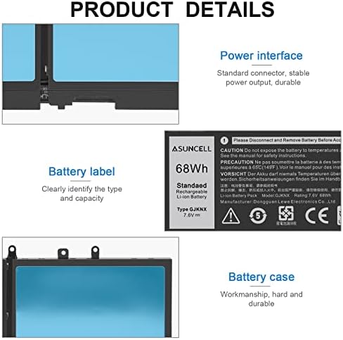 GJKNX 68WH 7.6V Battery Replacement For Dell Latitude 5480 5580 5490 5491 5580 5590 5591 5280 5288 5488 5491 5495 E5480 E5580 E5490 E5590 Precision 3520 3530 Series GD1JP 0GD1JP DY9NT 5YHR4 451-BBZG