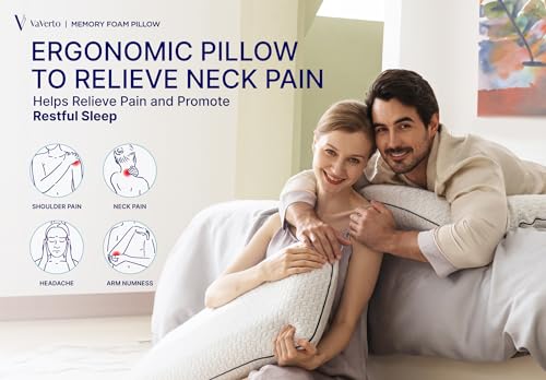 Vaverto Queen Size Gel Memory Foam Pillow - Ventilated, Orthopedic, Contoured Support, Cooling, Ideal for Side & Back Sleepers, with Viscose Made from Bamboo Cover - Essential for College Dorms