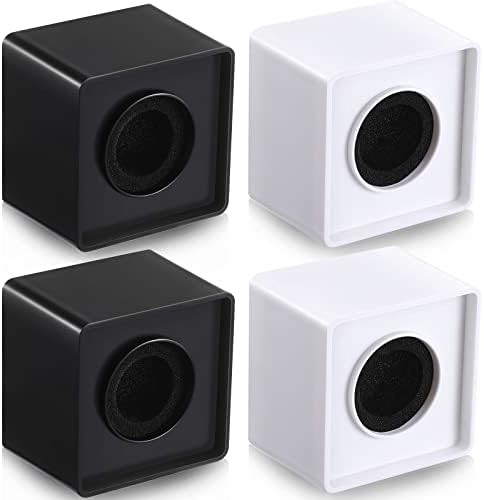 4 Pcs Microphone Flag Station Portable Square Cube Shaped Mic Flags ABS Foam Microphone Flag Microphone Accessories for Interview KTV Reporter Host (White, Black)