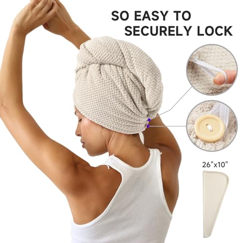 2 Pack Microfiber Hair Towel Wrap for Curly Hair, Super Absorbent Hair Drying Towel for Women, Kids, Hair Care Accessories, Hair Turban for Wet Hair (Grey, Camel)