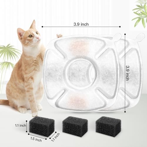 8 Pcs Cat Fountain Replacement Filters 4 Pack Cat Water Fountain Replacement Filters with 4 Pack Pre-Filter Sponges, Pet Fountain Filter Fit for 95oz/2.8L Automatic Pet Fountain Cat Water Fountain