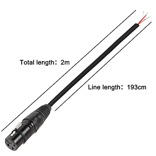 MEIRIYFA XLR Cable Microphone Cable 3pin XLR Pigtail Bare Wire Open End Gold Plated XLR Connector Speaker Cord Replacement Audio Cable for DJ/PA Amplifier Subwoofer-2M (XLR Female)