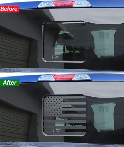 Rear Middle Window American Flag Decal for Ford F150 F250 F350 2015-2019 2020 2021 2022 2023 2024 Back Center Sliding Window Glass USA Flag Vinyl Sticker Exterior Accessories(Matte Black)