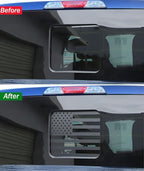 Rear Middle Window American Flag Decal for Ford F150 F250 F350 2015-2019 2020 2021 2022 2023 2024 Back Center Sliding Window Glass USA Flag Vinyl Sticker Exterior Accessories(Matte Black)