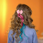 Little World Hair Clips for Girls - 6 Pcs Curly Clip in Hair Extensions with Cute Unicorn Bow - 13in Gradient Color Hair Clips for Girls Clip On for Toddler Kids Girls Ponytails Accessories
