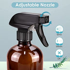 Glass Spray Bottle, Amber Glass Spray Bottle Set & Accessories for Non-toxic Window Cleaners Aromatherapy Facial Hydration Watering Flowers Hair Care (2 Pack/16 oz) (Amber)