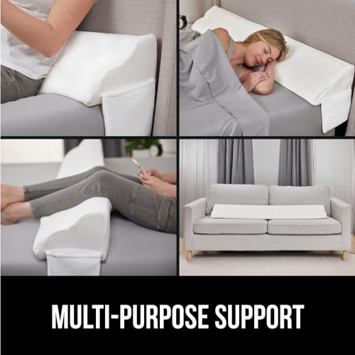 GORILLA GRIP Patent Pending Queen Bed Wedge Pillow Headboard Gap Filler, Comfortable and Supportive High Density Foam Angled Pillows, Stay in Place Gripping Dots, Wedges Between Mattress, White