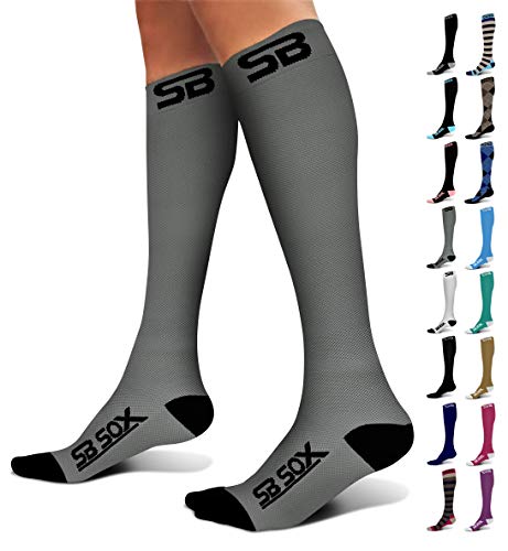 SB SOX Compression Socks (20-30mmHg) for Men & Women – Best Compression Socks for All Day Wear, Better Blood Flow, Swelling! (Medium, Gray/Black)