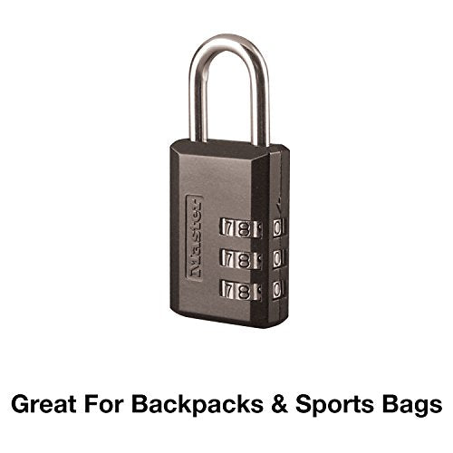 Master Lock Black Combination Padlock, Indoor Gym Locker Lock with Customizable 3-digit Code for Luggage, Backpacks, Cabinets, 647D