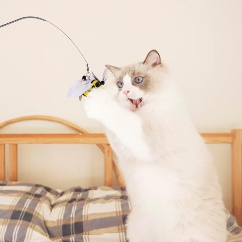 JXFUKAL Cat Feather Toy Refills, 6Pcs Simulation Bird Mouse Bee Worm Feather Cat Lures Wand Attachment Toys Replacement for Kitty Kitten Indoor Cats Accessories