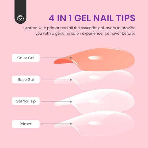 Beetles French Tip Press on Nails - 150Pcs 4 in 1 Nude Pink Almond Press On Nails Medium Full Cover French Tip Press on Nails with 6 Kinds of Nail Accessories Nail Art DIY Gift for Women