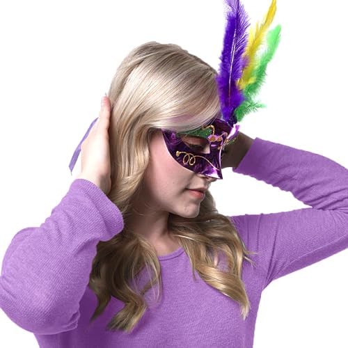 JOYIN 12 Pcs Mardi Gras Feather Masks, Carnival Masquerade Masks Bulk, Mardi Gras Costume Dress Up Accessories for Women, Men & Kids Outfit