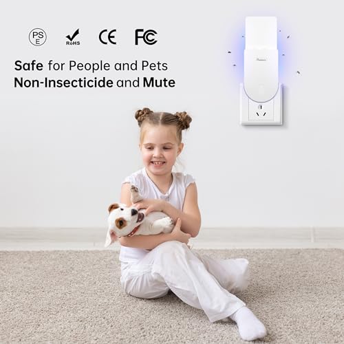Pesteaze Indoor Plug-in Mosquito Killer, Flying Insect Trap for Flies, Fruit Flies, Moths & Gnats, with Adjustable Brightness UV Attractant Catcher & Night Light, 1 Device + 10 Glue Card Refills