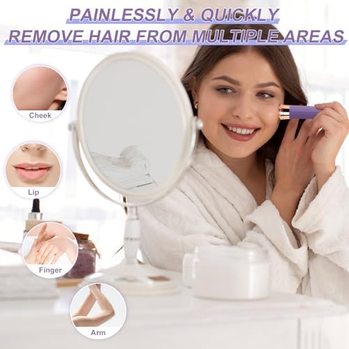Facial Hair Remover for Women, Painless Rechargeable Hair Removal Device, Comes with 2 Replacement Heads, Portable Electric Shaver/Razors for Face, Chin, Upper Lip, arms (Orange)