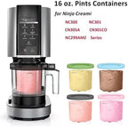 Containers Replacement for Ninja Creami Pints and Lids - 4 Pack, 16oz Cups Compatible with NC301 NC300 NC299AMZ Series Ice Cream Maker - Dishwasher Safe, Leak Proof Lids Pink/Mint/Grey/Blue