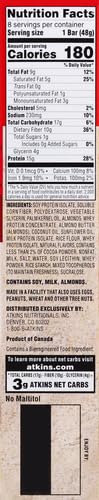 Atkins Chocolate Almond Caramel Protein Meal Bar, High Fiber, 15g Protein, 1g Sugar, 3g Net Carbs, Meal Replacement, Keto Friendly, 8 Count