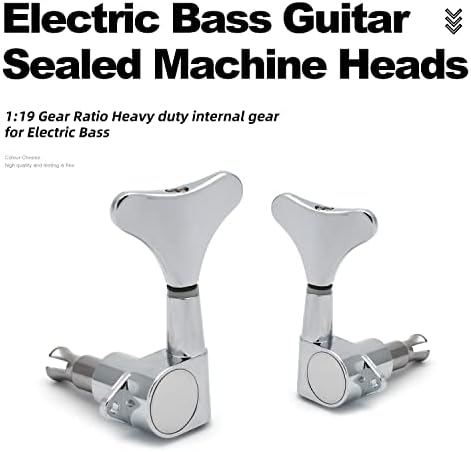 MAXCHEER Guitar Bass Tuners (2 Left + 2 Right) Bass Guitar Tuning Keys,1:19 Ratio Headstock Sealed Machine Head Replacement for Electric Jazz Bass or Precision Instruments,chrome