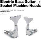 MAXCHEER Guitar Bass Tuners (2 Left + 2 Right) Bass Guitar Tuning Keys,1:19 Ratio Headstock Sealed Machine Head Replacement for Electric Jazz Bass or Precision Instruments,chrome