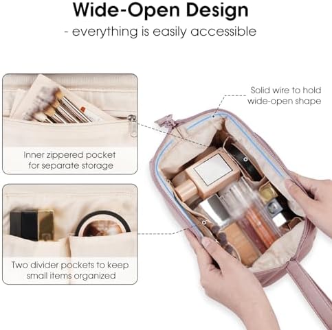 Narwey Large Makeup Bag Women Wide-open Make up Bag Travel Cosmetic Bag Organizer Toiletry Bag for Cosmetics Toiletries Accessories (Dusty Rose)