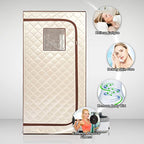 Full Body Home Steam Sauna Set, 4L Large Steam Pot One Person Portable Sauna Spa with Time & Temperature Remote Control, Upgraded Chair for Detox Therapy （Beige Brown, 33.9" L*33.9" W*65.8" H）