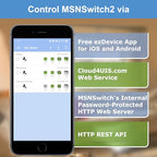 MSNSwitch2 Internet Enabled IP Remote Power Switch with Reboot - Control via Smartphone App, Cloud Service, Web Browser, API, Skype or Google Chat - 2 Independent AC Power Outlets (Model UIS-722b)