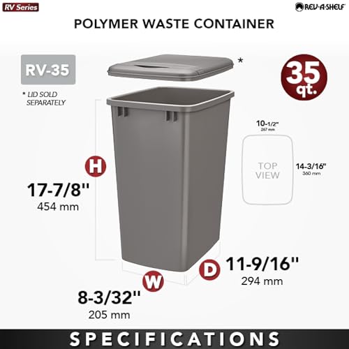 Rev-A-Shelf Polymer Replacement 35 Quart Trash Bin Recycle Waste Garbage Container for Kitchen Cabinet Pullouts, Blue, 2 Pack, RV-35-22-2