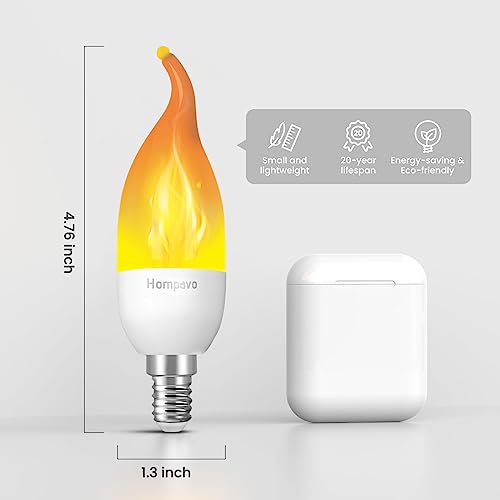 Hompavo 【Upgraded LED Flame Light Bulbs, 3 Modes Flickering Light Bulbs, E12 Chandelier Base Candle Fire Light Bulb for Halloween Christmas Party Porch Indoor & Outdoor Home Decoration - 8 Pack