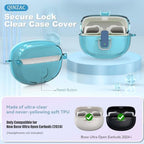 Clear Case for Bose Ultra Open with Safety Lock (2024), Shockproof Protective Cover for Bose Ultra Open Earbuds Clear TPU Bose Open Ear Case Accessories with Cleaning Kit & Carabiner (Clear Blue)