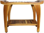 EcoDecors Tranquility 30 Inch Teak Wood Shower Bench with Shelf and LiftAide Arms in EarthyTeak Finish, Extended Height 24", Provides Safety, Storage, and Organization for Bathroom Accessories