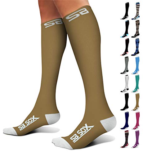 SB SOX Compression Socks (20-30mmHg) for Men & Women – Best Compression Socks for All Day Wear, Better Blood Flow, Swelling! (Medium, Nude/White)