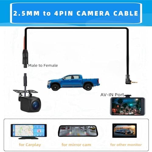 2.5mm to 4Pin Dash Cam Cable (9M/31Ft 4PIN), Car Rear View Camera Extension Cord for Dash Cam Carplay Screen Plug and Play Replacement Cable…